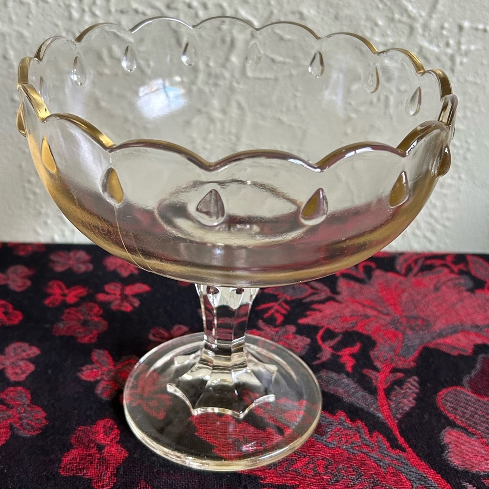 Vintage scalloped edge clear glass pedestal bowl
